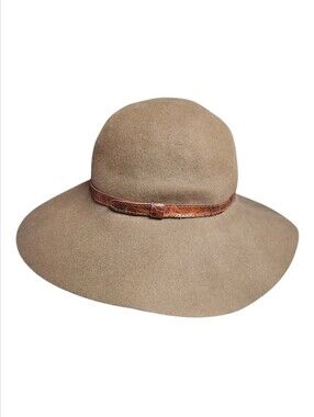 ERIC JAVITS | Camel Wool Felt Hat – Wide Brim with Croc-Embossed Leather Trim